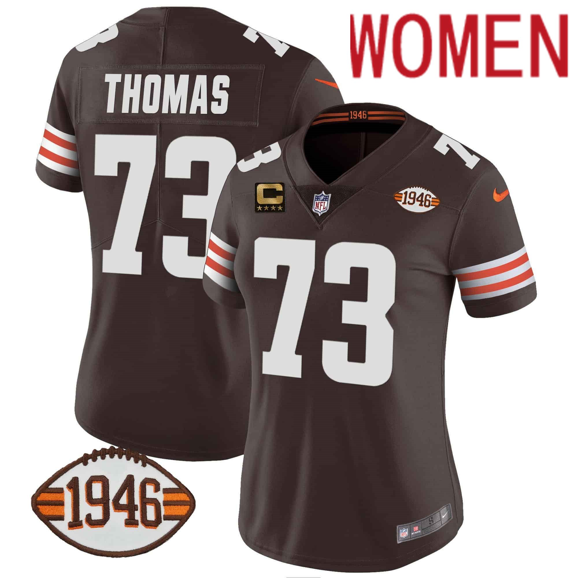 Women Cleveland Browns #73 Thomas Brown 1946 75th Anniversary Patch 2024 Nike NFL Jersey style 1